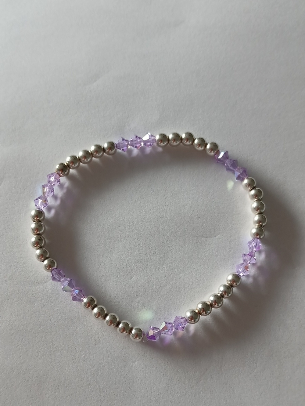 Sterling Silver 925 Bead Bracelet with Light Purple Crystal Glass Accents